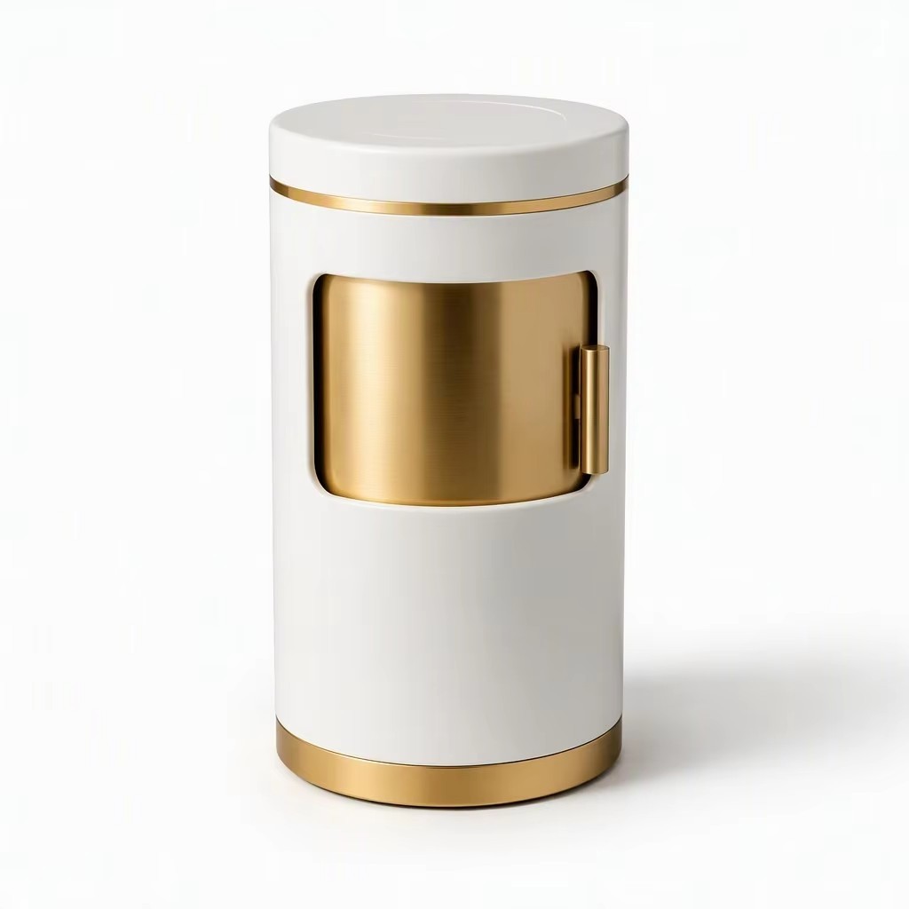 Kosherlume flagship 360° rotating Shabbat lamp in pearl white and brushed gold