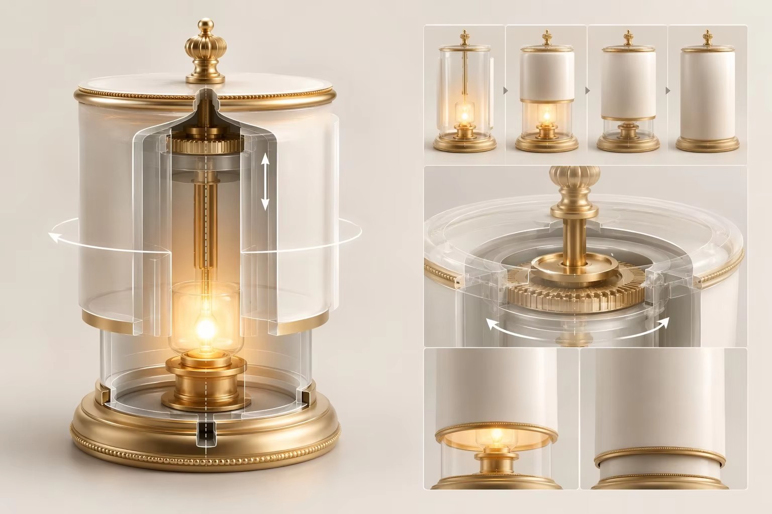 Mechanical 360° rotating shutter that blocks or reveals the light on Shabbat
